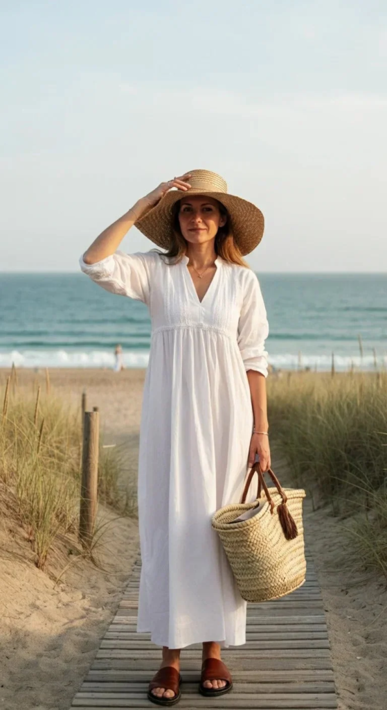 Flowy Maxi Dress with Straw Accessories