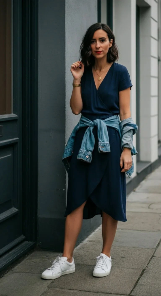 Wrap Dress with Sneakers