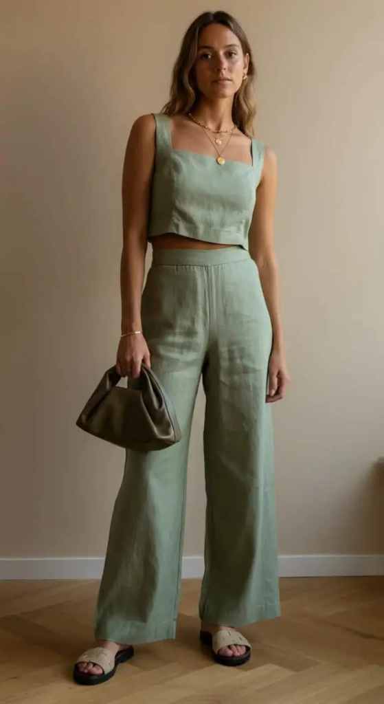 Linen Coord Set with Statement Jewelry