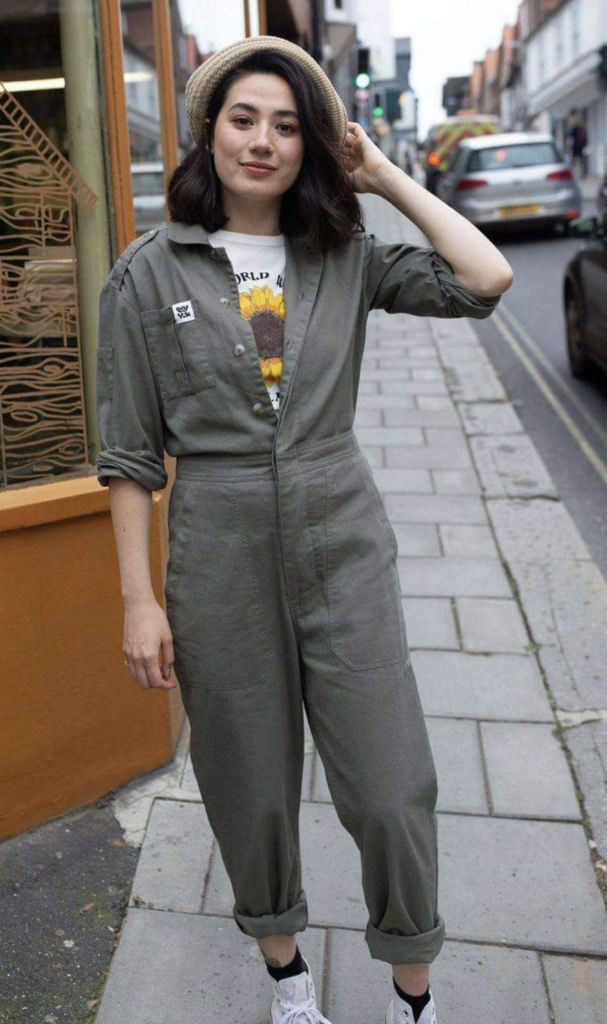Utility Jumpsuit with Feminine Accessories