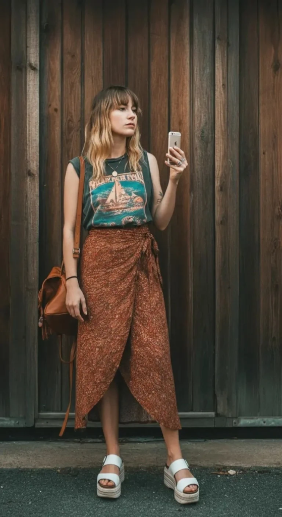 Wrap Skirt and Graphic Tank