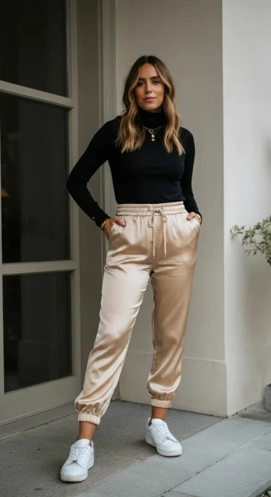 Satin Joggers with Fitted Top