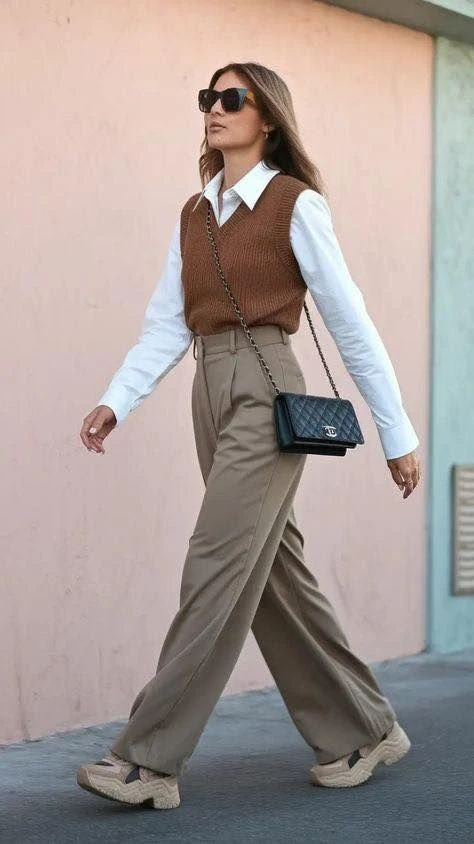 Classic Vest Over Crisp White Shirt