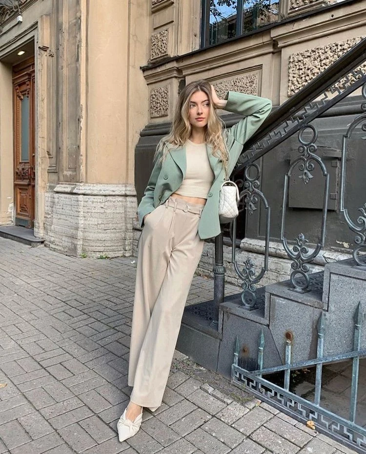 Sage Blazer with Neutral Elegance