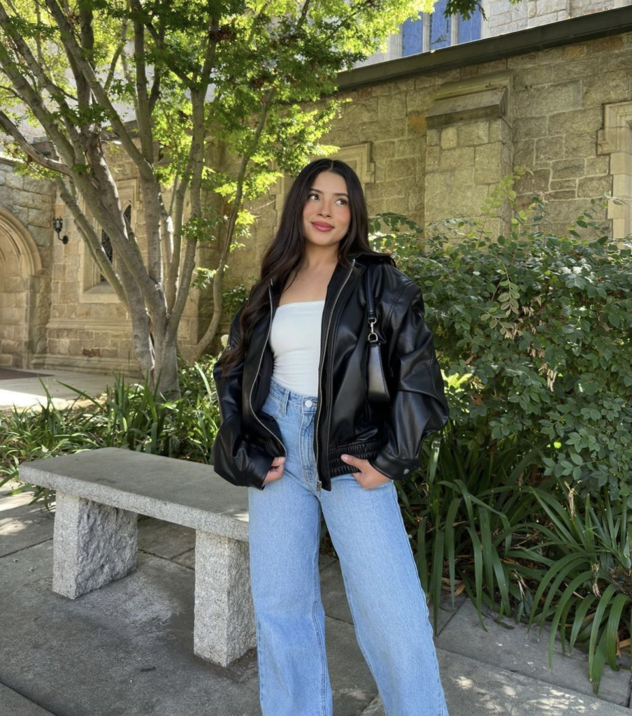 Edgy Leather Jacket with Light Jeans