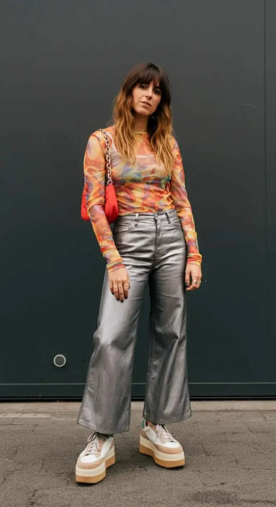 Mesh Top with Wide-Leg Pants