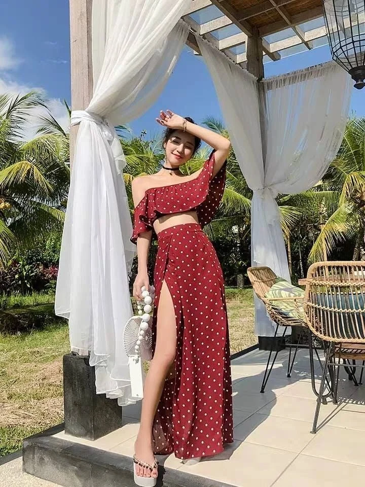 Burgundy Polka Dot Two-Piece Set