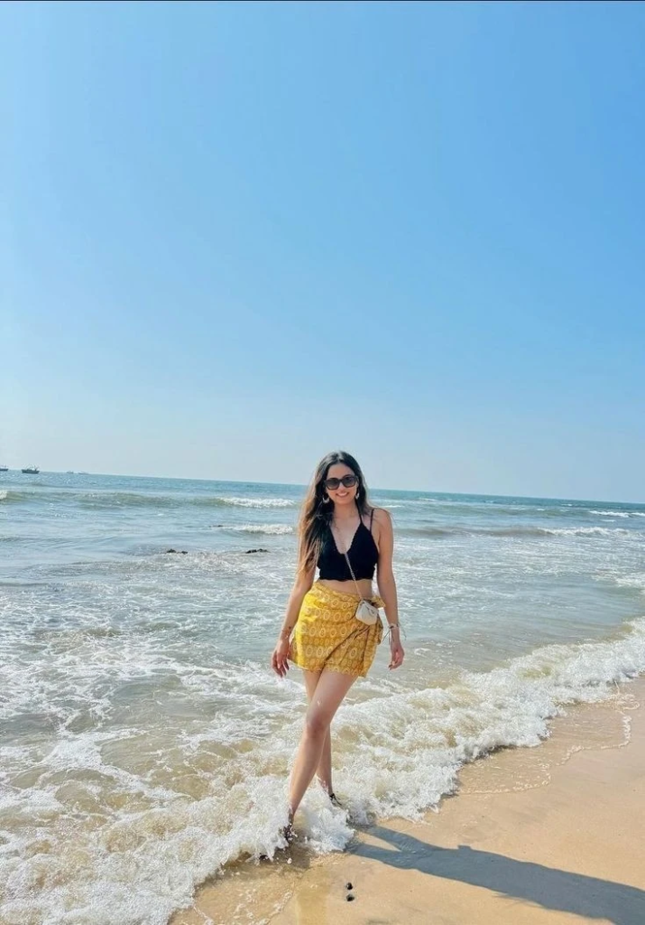 Black Bikini Top with Yellow Wrap Skirt