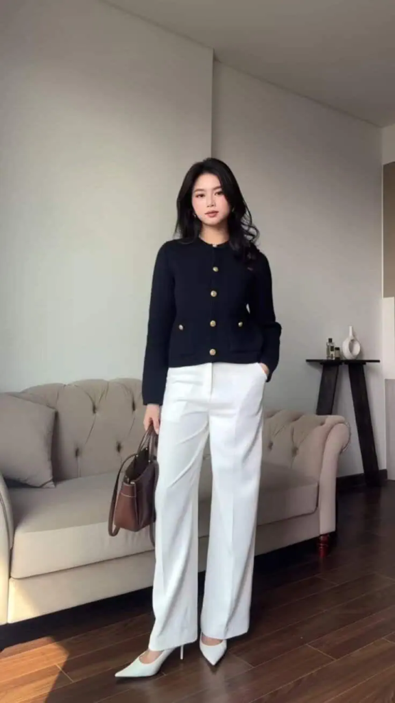 Classic Navy Blazer with White Trousers