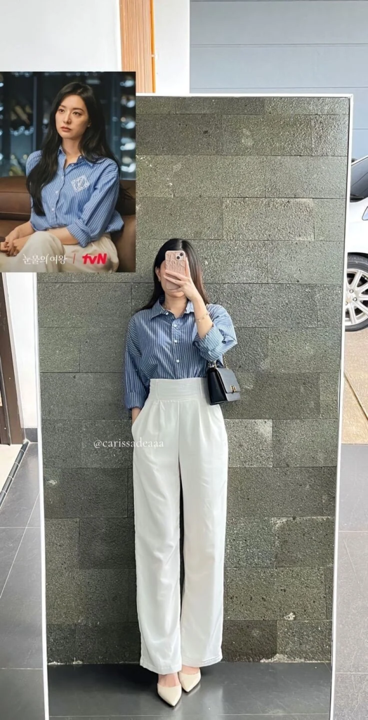 Crisp Button-Up with High-Waisted Trousers