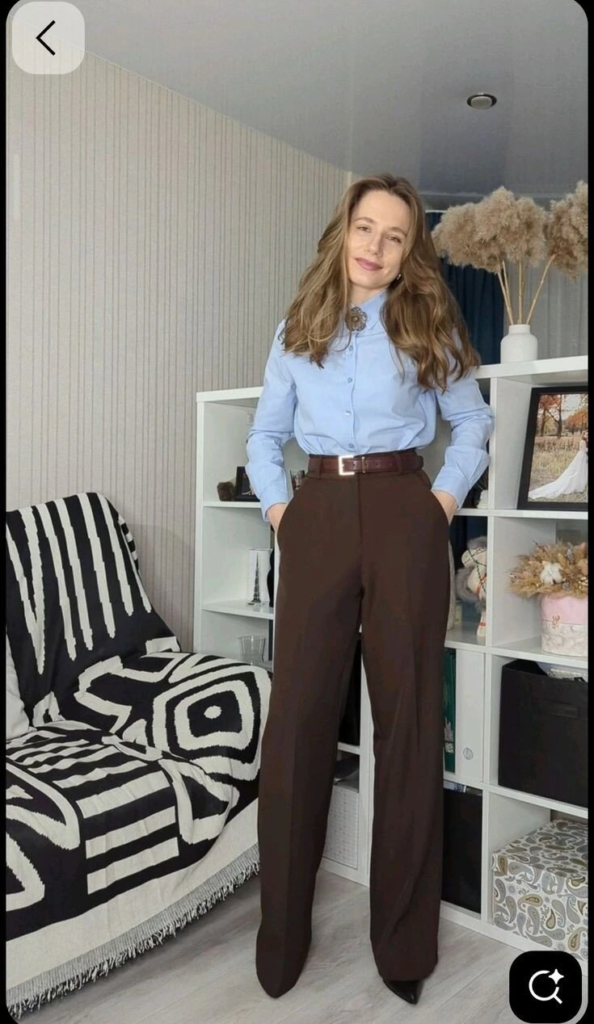 Classic Blue Shirt and Brown Trousers