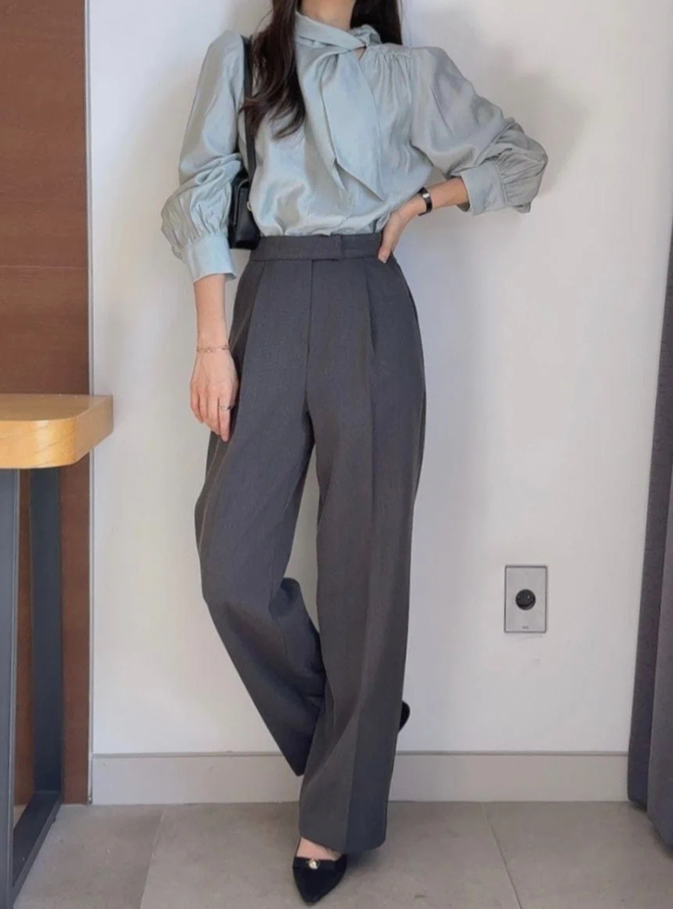 Elegant Puff Sleeve with Wide-Leg Trousers