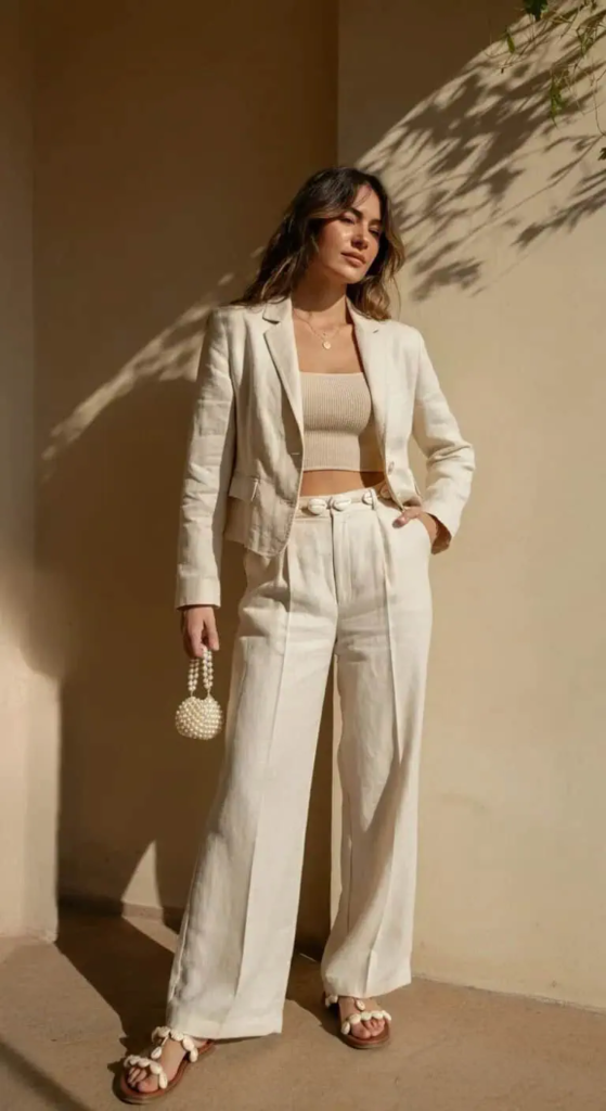 Cropped Linen Blazer Set