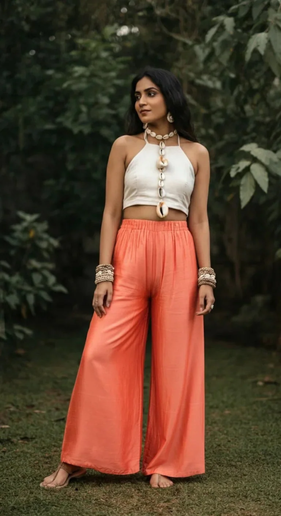 Silk Palazzo Pants and Crop Top