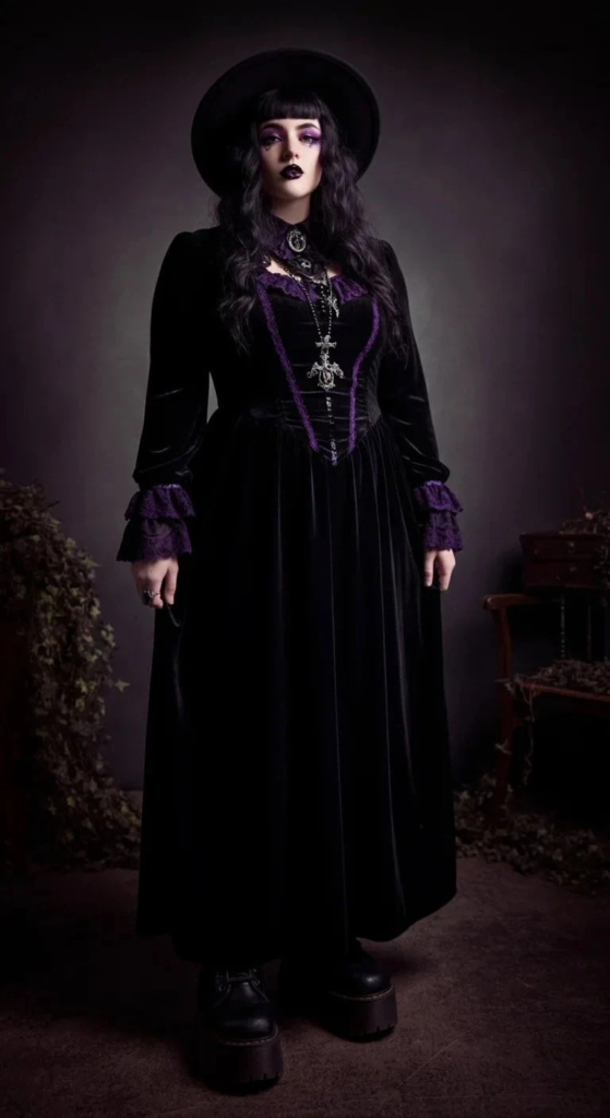 Velvet Gothic Romance Dress with Combat Boots