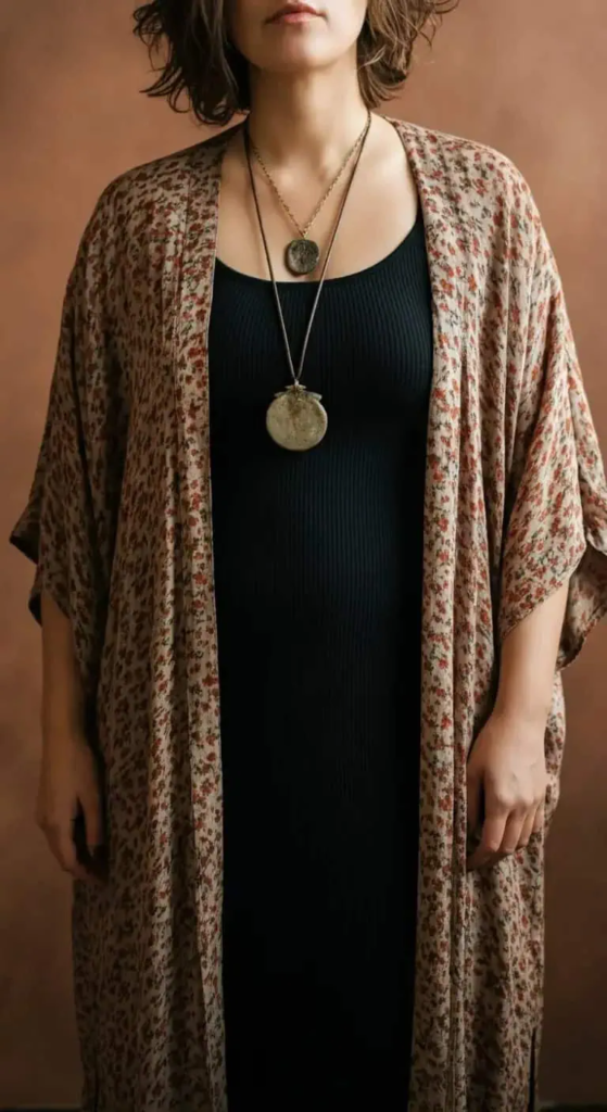 Printed Kimono and Column Dress