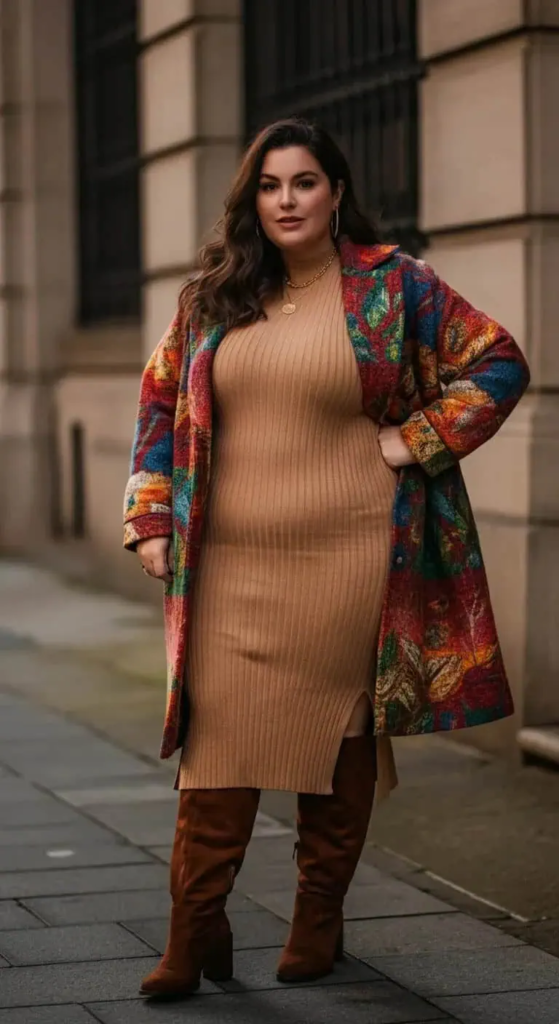 Knit Dress with Statement Coat