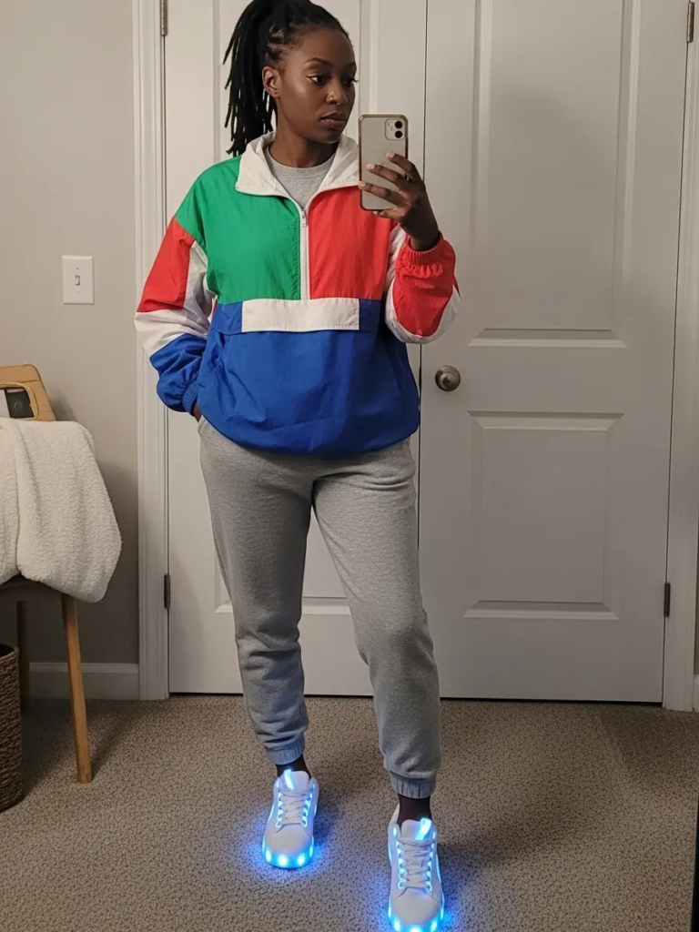 Colorblock Windbreaker with Joggers and Light-Up Sneakers
