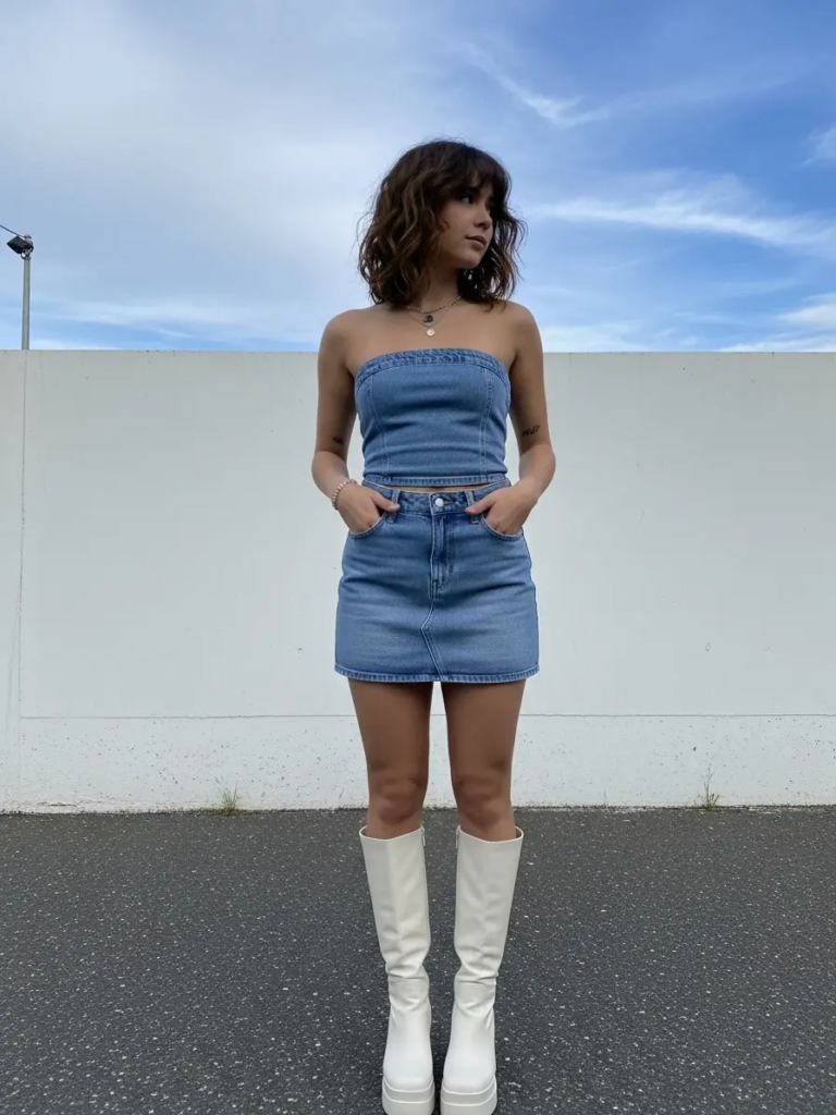 Denim Tube Top and Matching Mini Skirt