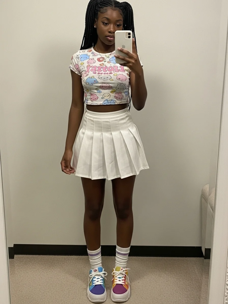 Graphic Baby Tee and Pleated Tennis Skirt