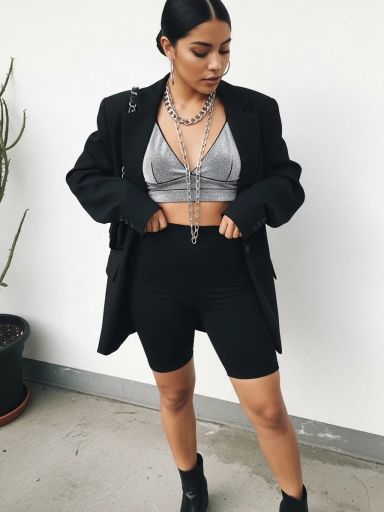Oversized Blazer and Sparkly Bralette