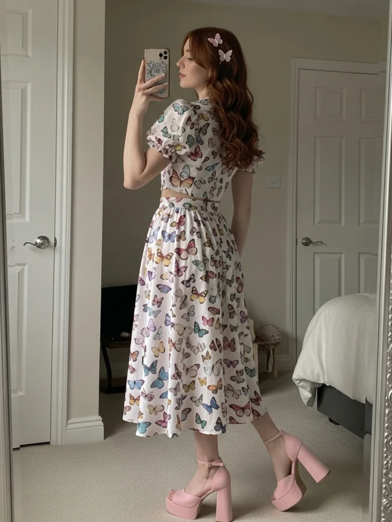Butterfly Print Top and Matching Skirt