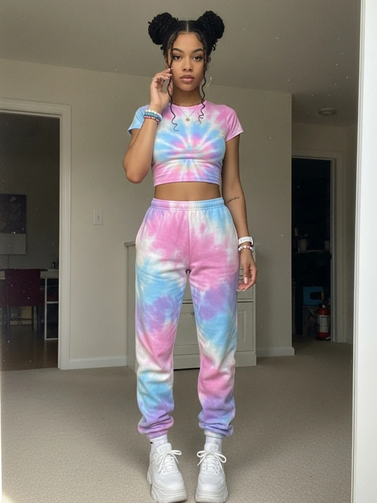 Pastel Tie-Dye Set with Chunky Sneakers