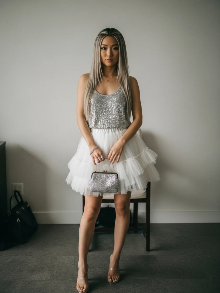 Rhinestone Tank Top and Tulle Mini Skirt