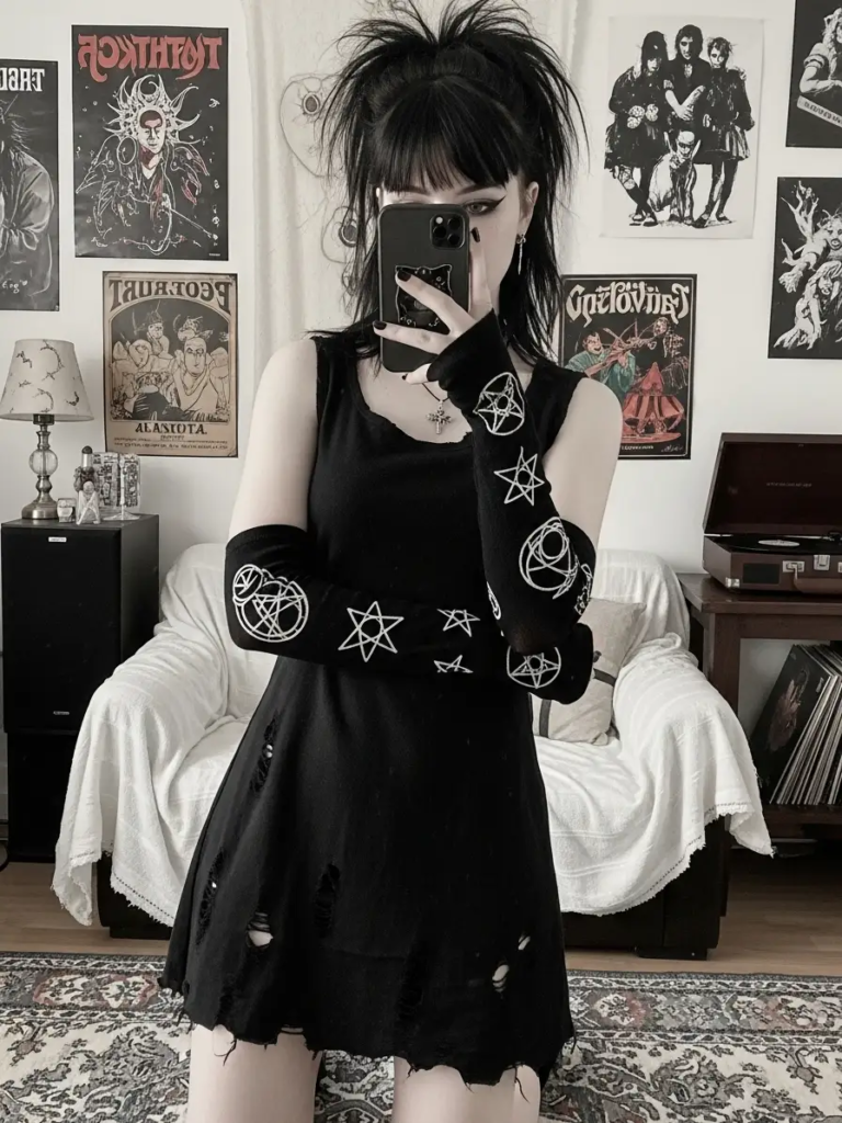 Gothic Grunge Dress with Spellbound Arm Warmers