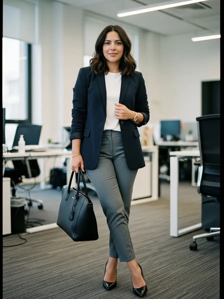 Tailored Blazer with Slim-Fit Trousers and Classic White Tee