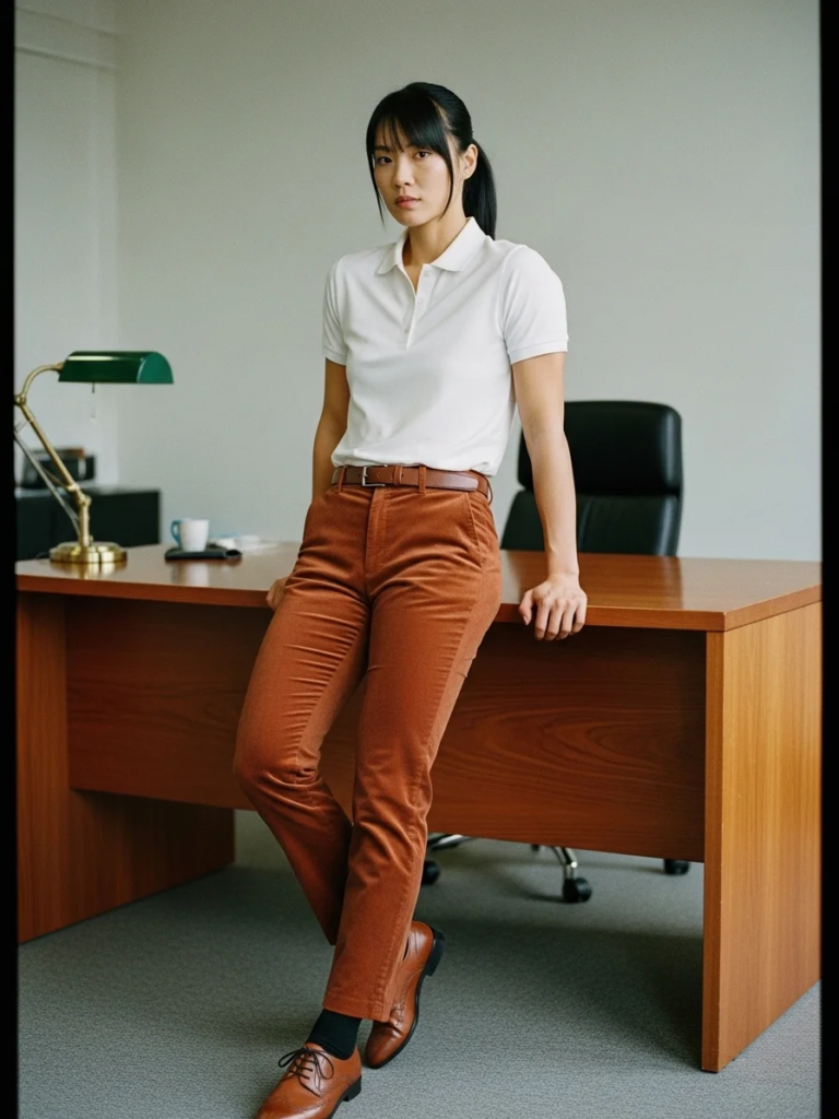 Structured Polo Shirt with Corduroy Pants and Oxfords