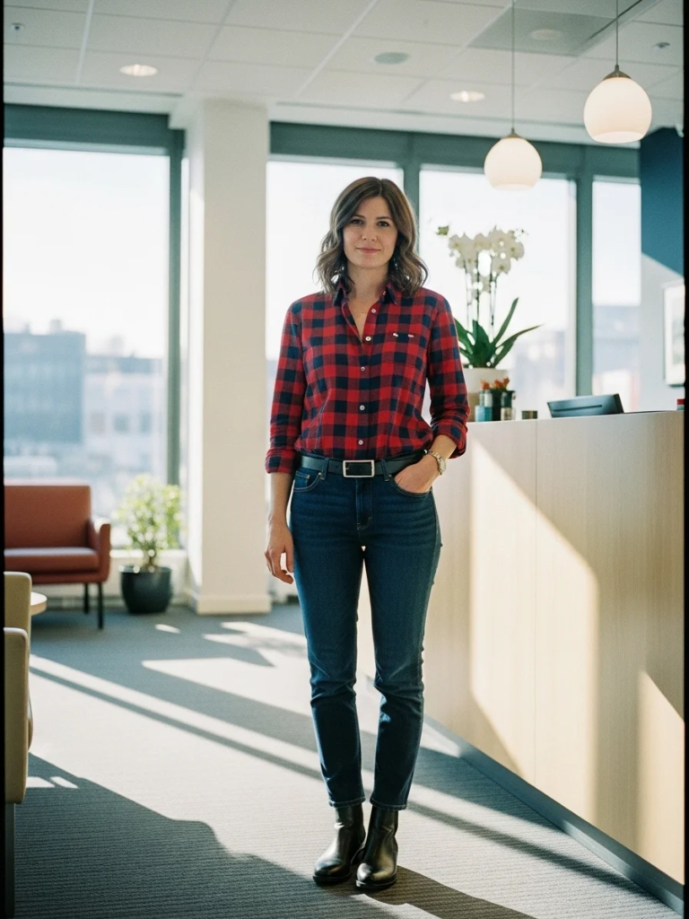 Plaid Dress Shirt with Dark Jeans and Chelsea Boots