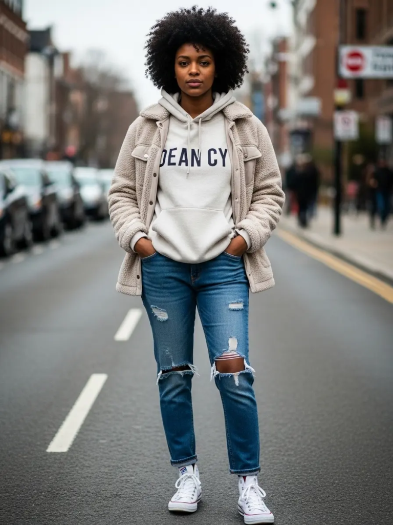 Dean Cy Hoodie with Fleece Jacket and Converse