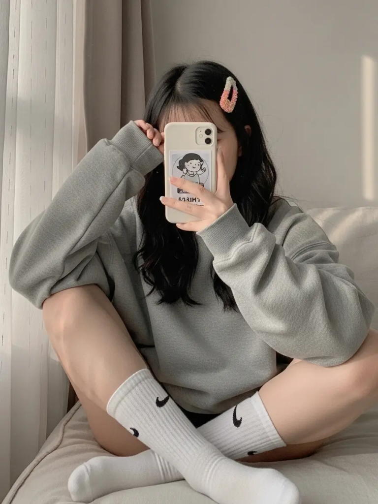 Comfy Sweatshirt with Nike Socks and Hair Clip
