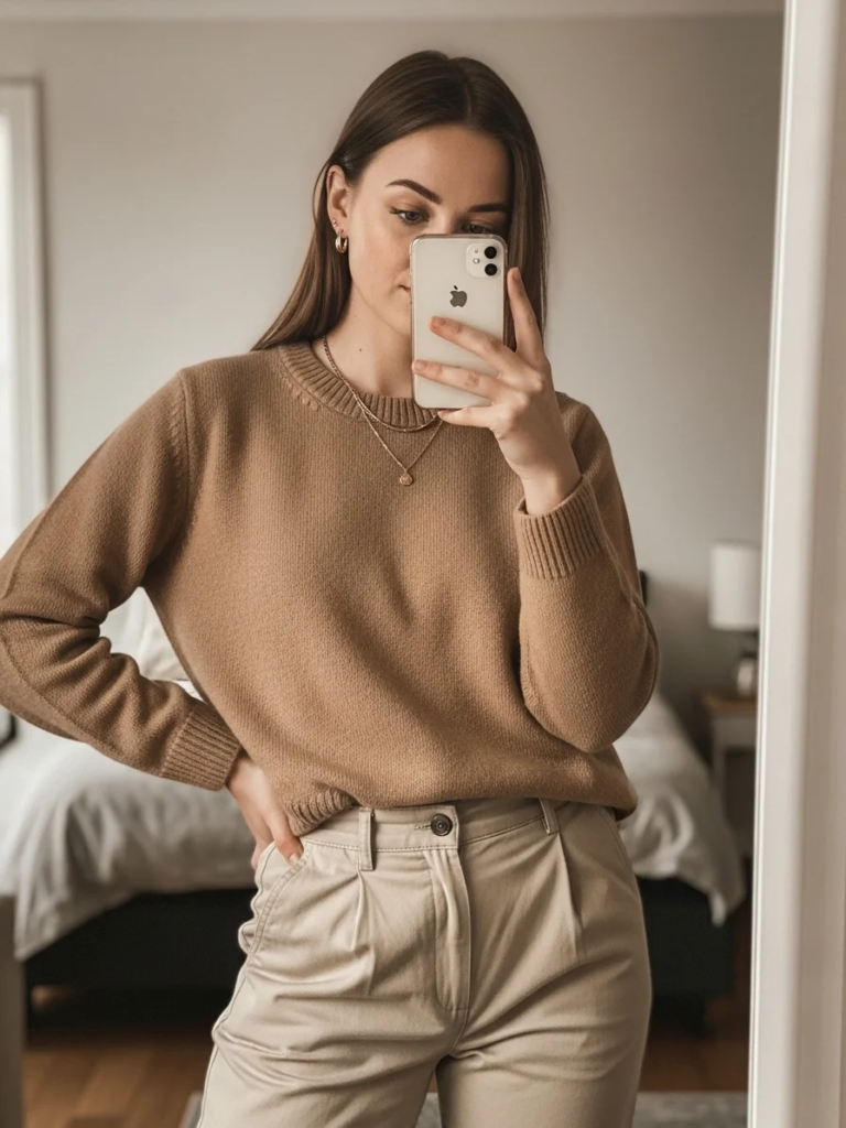 Tan and Beige Neutrals with Simple Gold Accessories