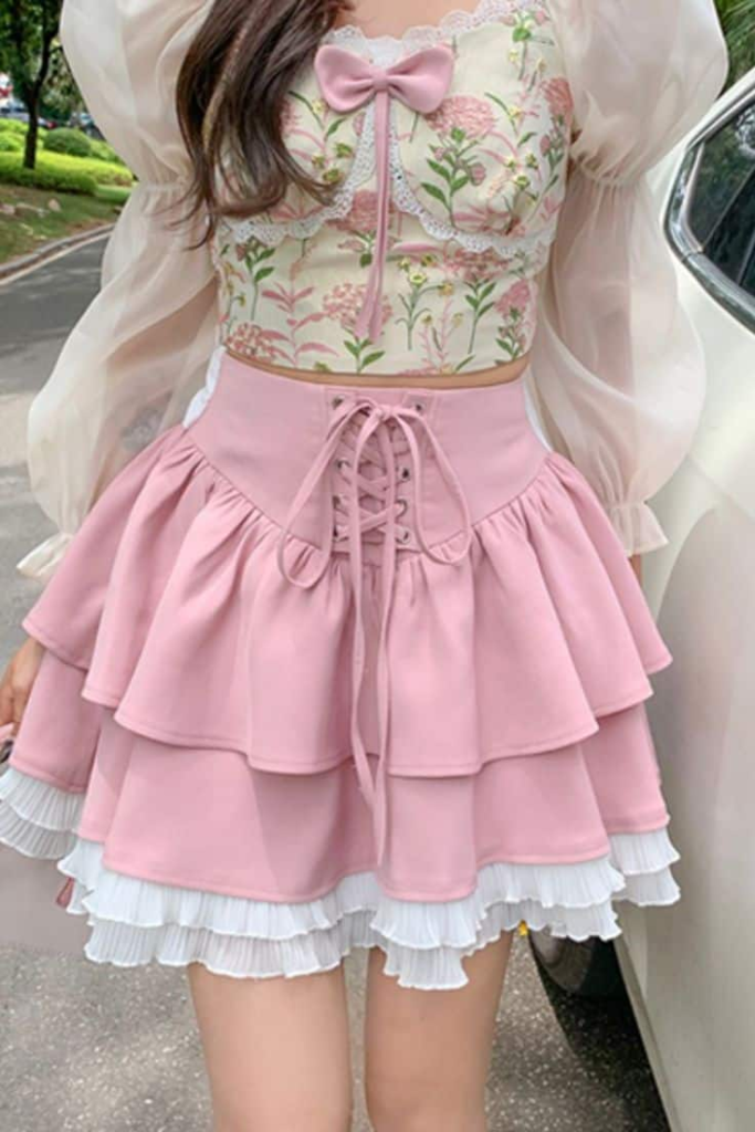 Floral Corset and Ruffled Skirt Combo