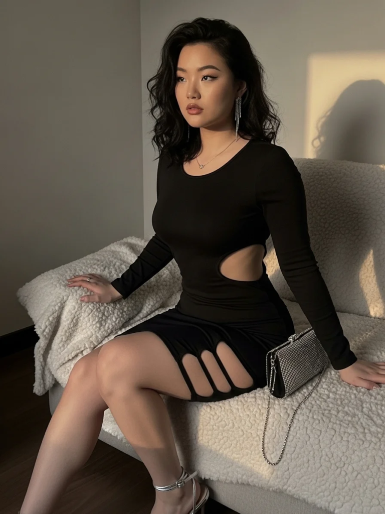 Cut-Out Bodycon Dress and Rhinestone Clutch