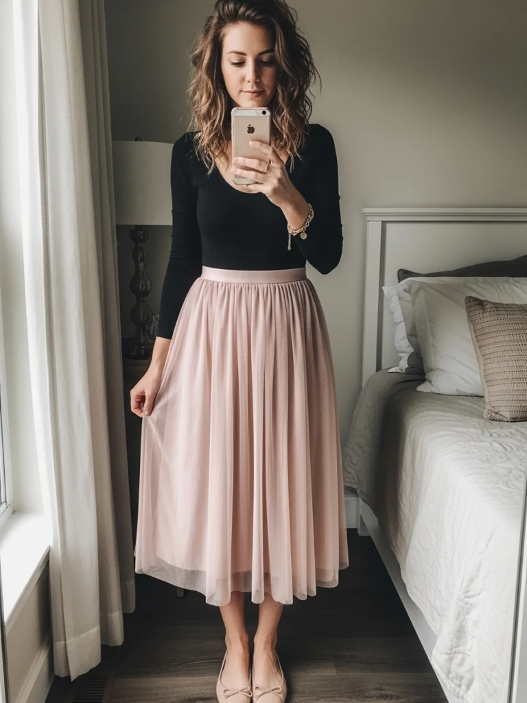 Tulle Skirt with Fitted Bodysuit and Ballet Flats