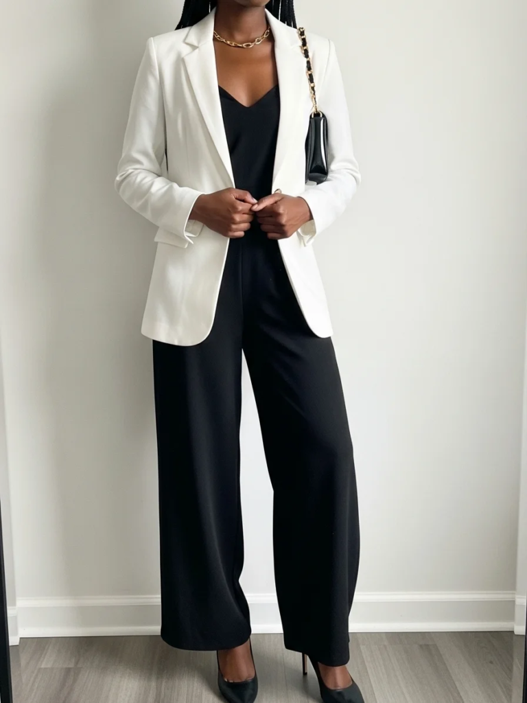 Chic Jumpsuit with Blazer and Pointed-Toe Heels