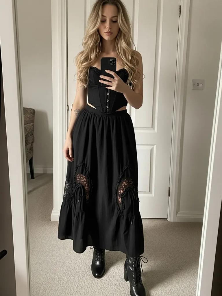 Victorian-Inspired Long Skirt with Lace Accents