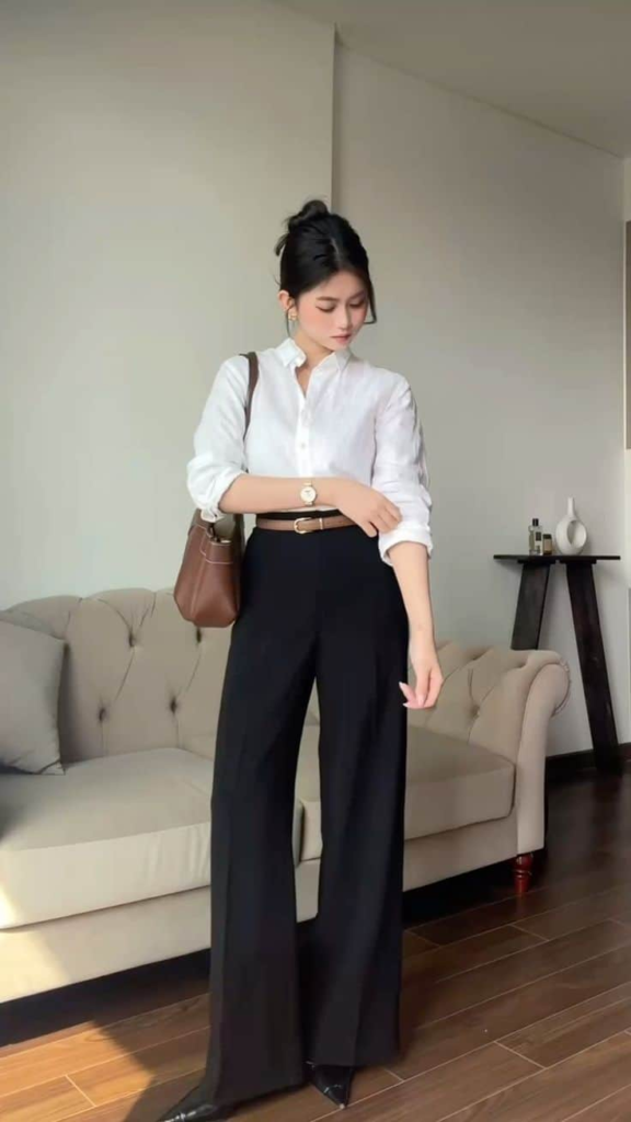 Classic White Shirt and Wide-Leg Trousers