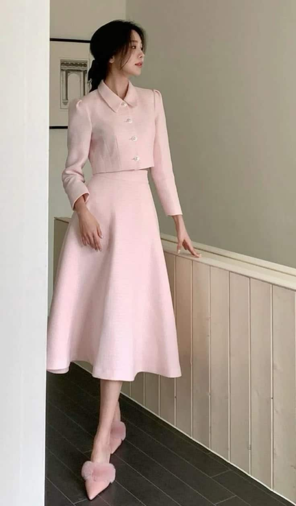 Elegant Pink Two-Piece Dress Set
