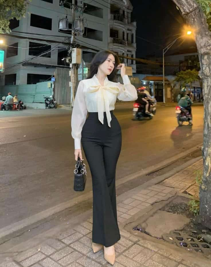 Elegant Bow Blouse and Trousers Combo