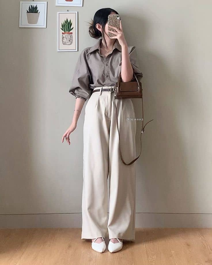 Neutral Chic with Wide-Leg Trousers