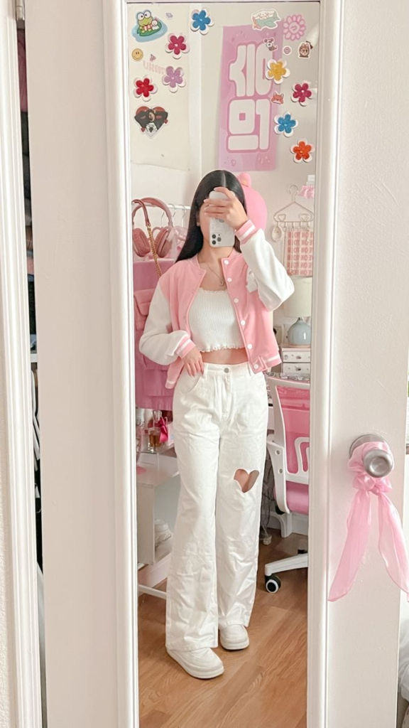 Sporty-Chic Pink Varsity Jacket Ensemble