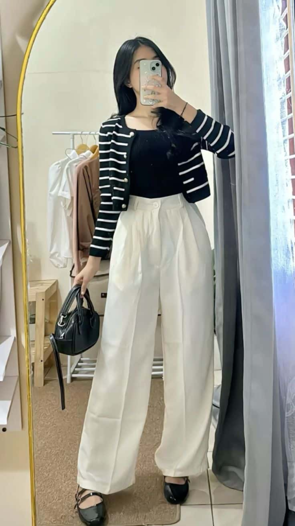 Chic Monochrome with Striped Cardigan