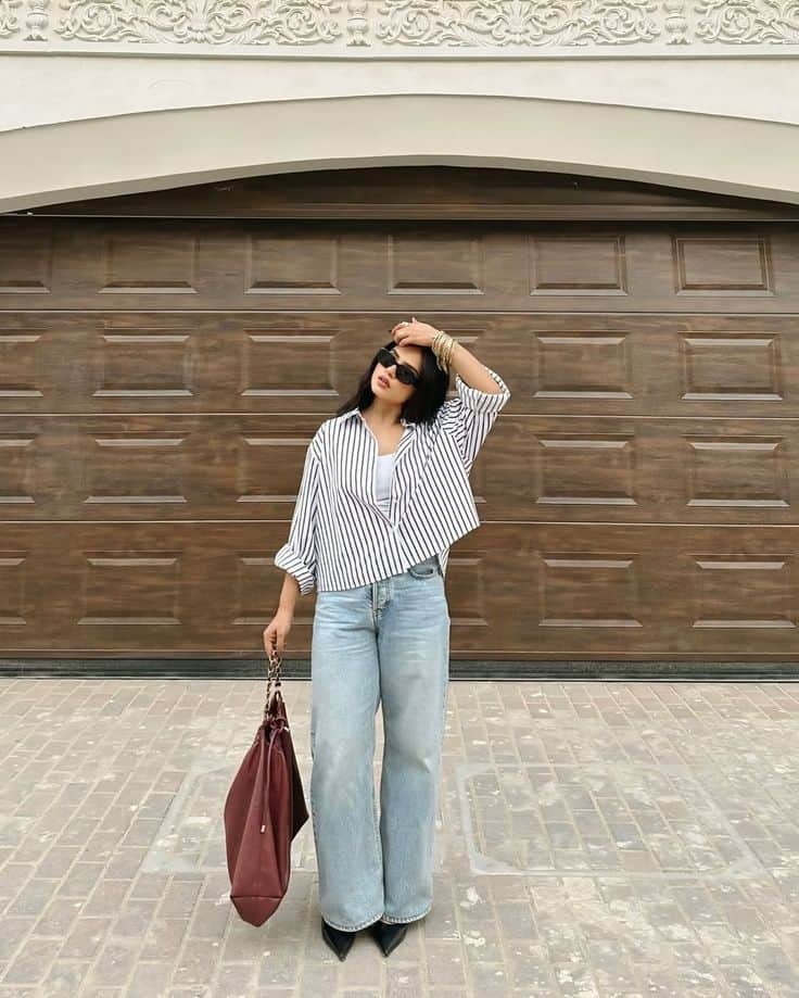 Chic Stripes and Wide-Leg Denim
