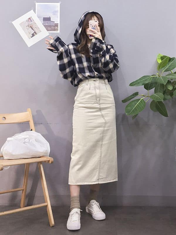 Plaid Hoodie and Maxi Skirt Combo
