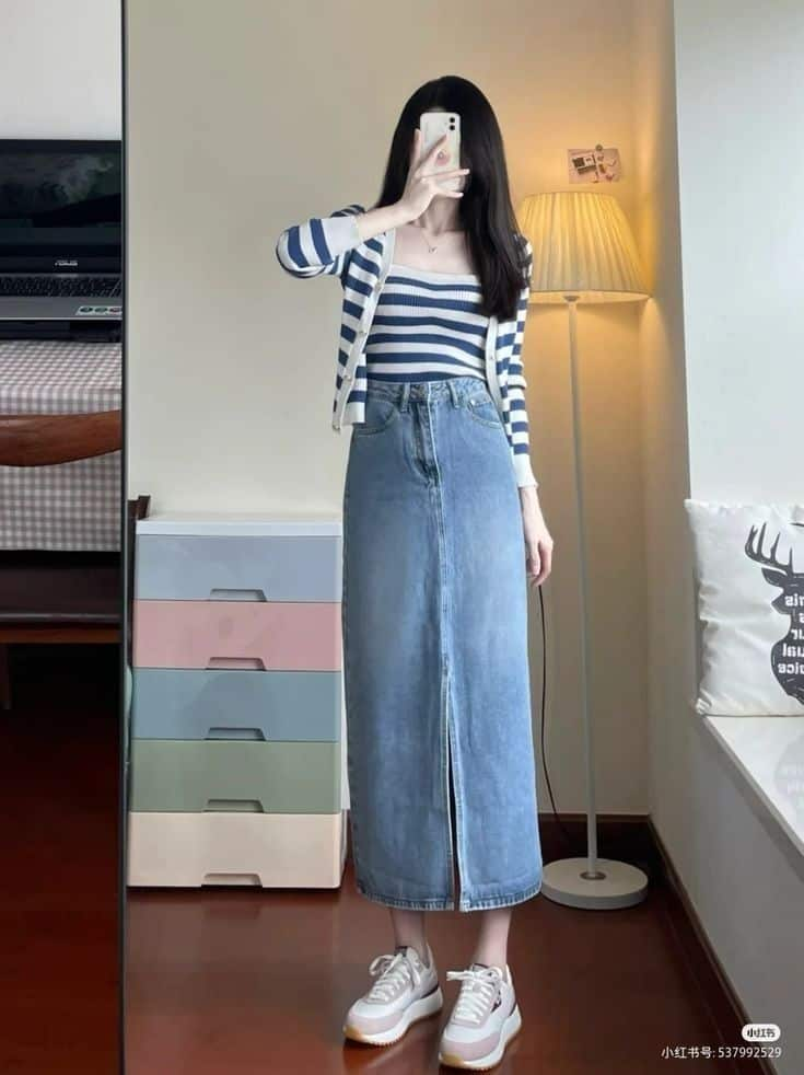 Nautical Stripes and Denim Maxi