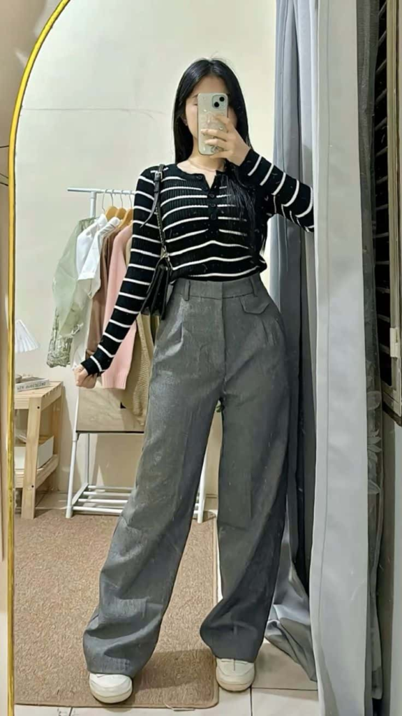 Striped Knit and Wide-Leg Trousers